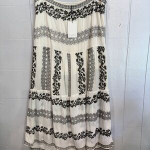 Hale Bob Cream Green Embroidery Gauze Regan Maxi Skirt